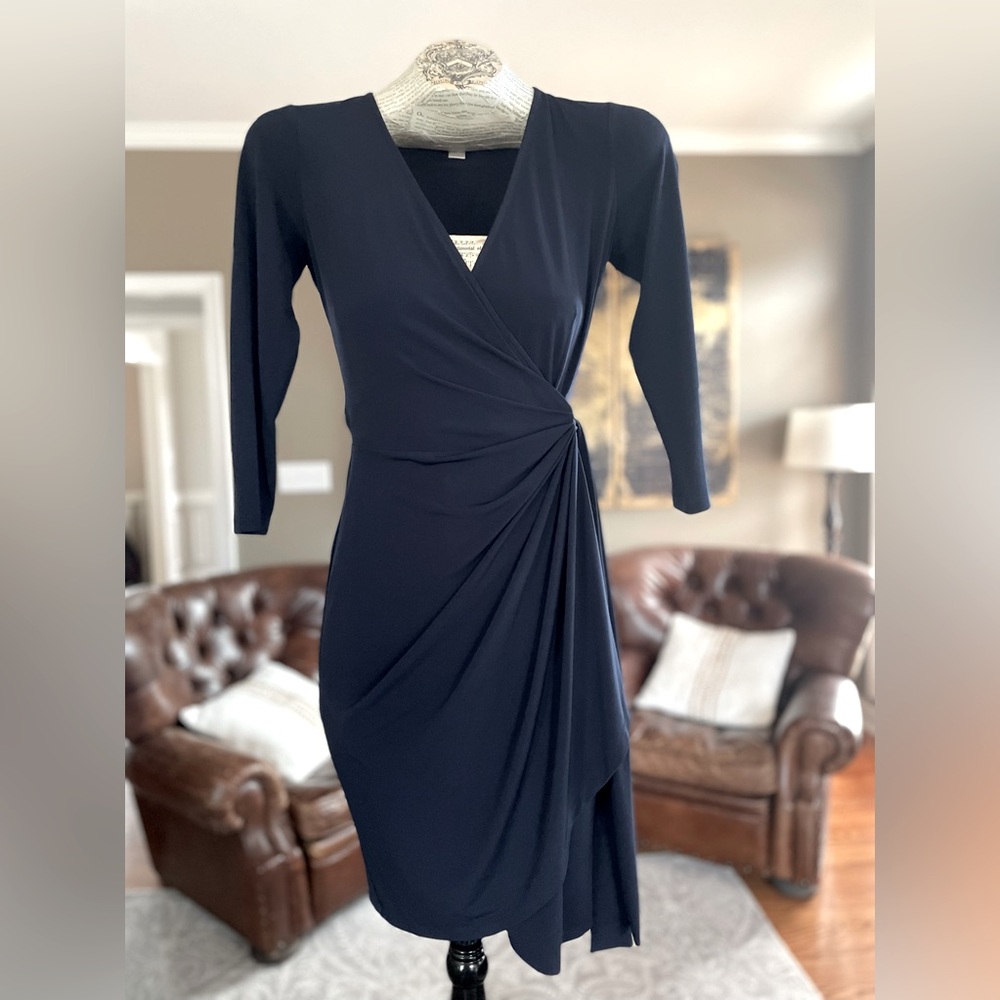 Boston Proper Beyond Travel Dark Blue Wrap Dress – Elegant & Flattering!